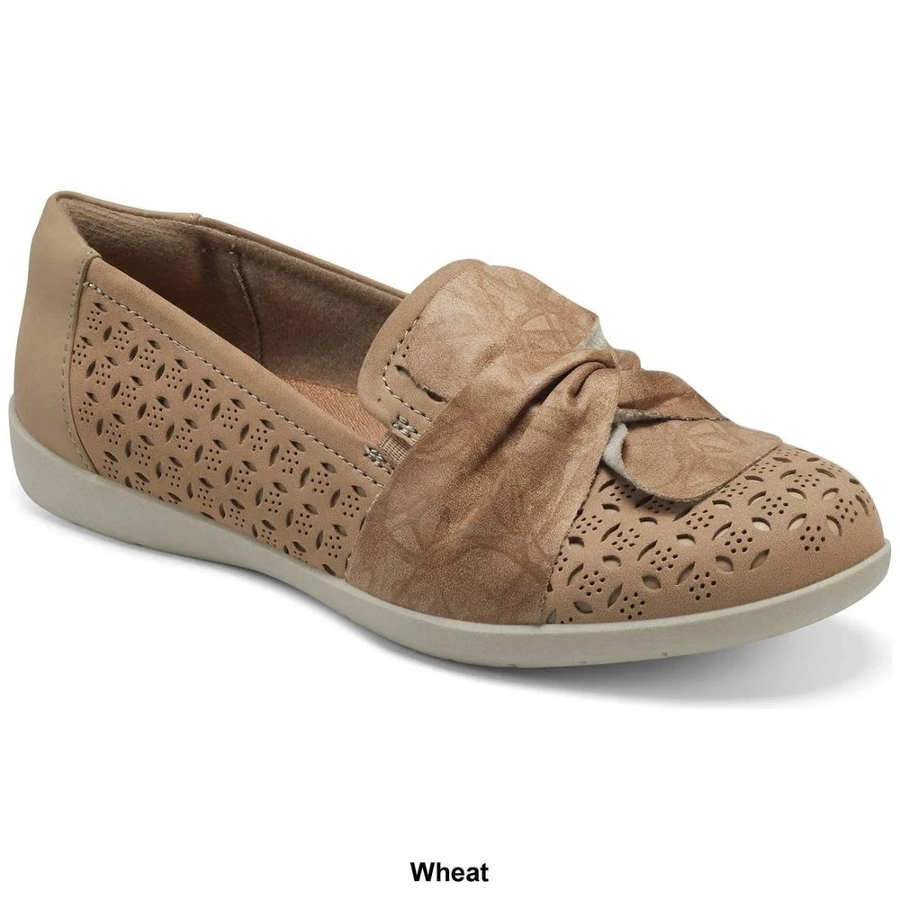 Earth Origins Nubuck Perforated Slip-Ons w/ Scarf Bow Finley Wheat Sz 8